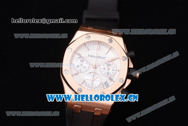 Audemars Piguet Royal Oak Offshore Chronograph Miyota OS20 Quartz Rose Gold Case with White Dial Stick Markers and Black Rubber Strap (EF) - Click Image to Close